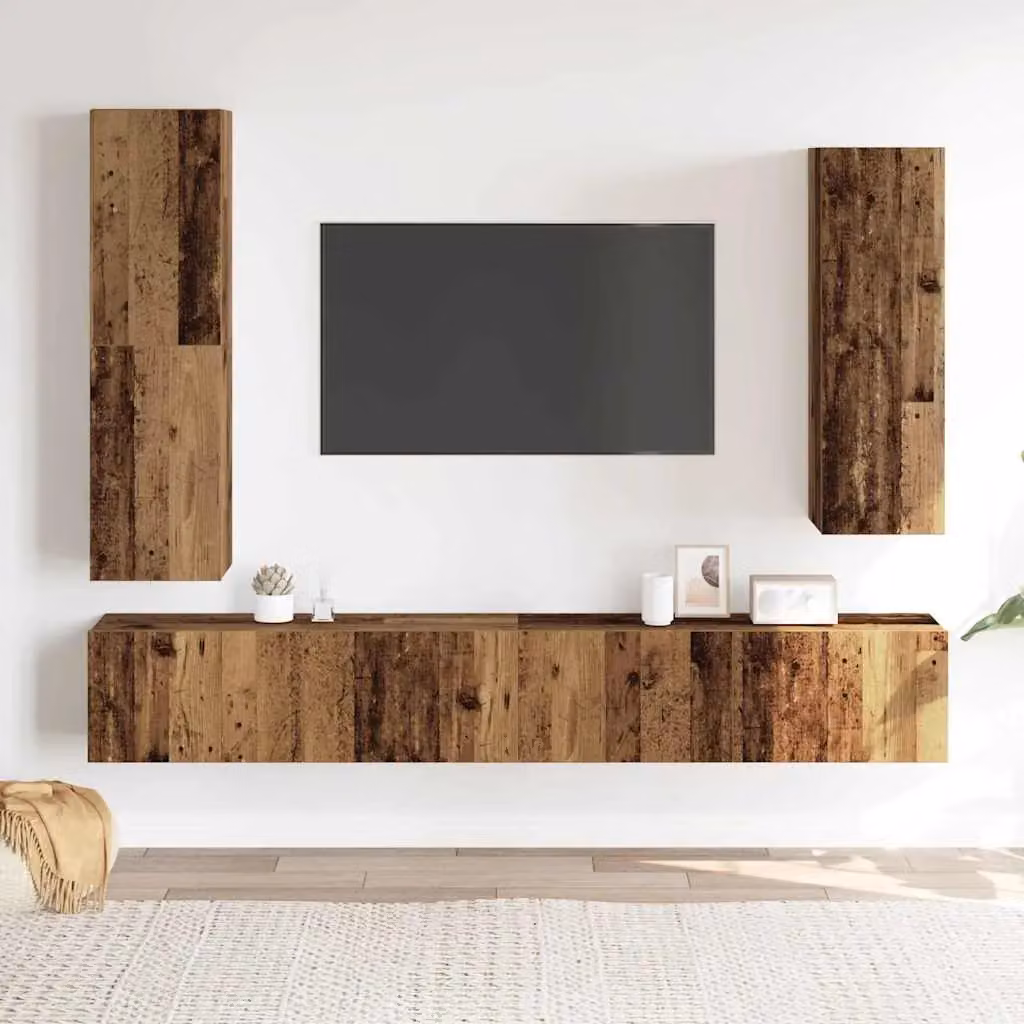 Berkfield Home 4 Piece Wall-mounted Classic TV Cabinet Set in Brown Engineered Wood – 2
