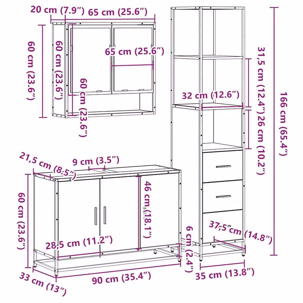 Berkfield Home 3 Piece Industrial Bathroom Furniture Set in Smoked Oak Brown – 6