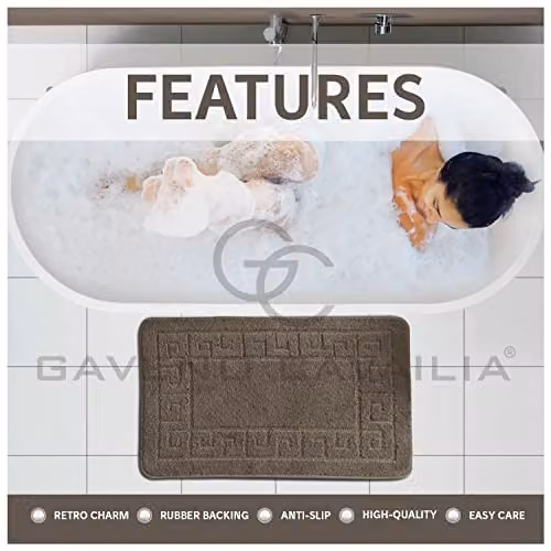 Gaveno Cavalia 2 Piece Greek Bath Set in Latte Brown with Non-Slip Bath Mat and WC Pedestal Mat – 4