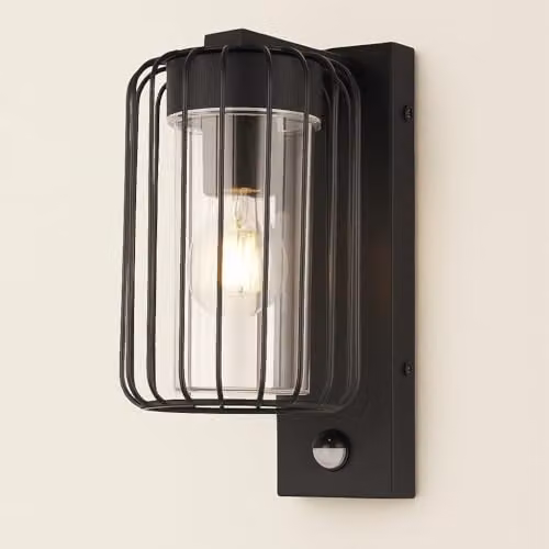 CGC Lighting Alvin Black Modern Outdoor Cage Wall Lantern with PIR Motion Sensor and E27 Bulb Holder – 6