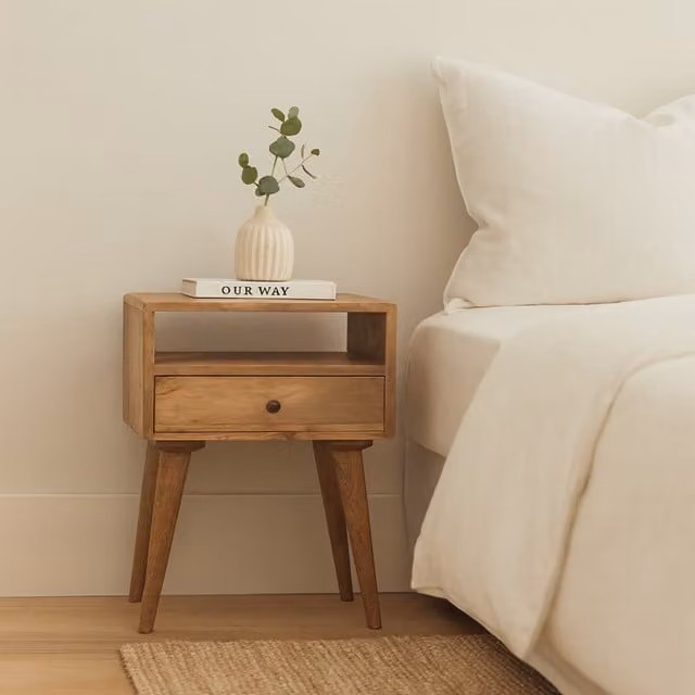 Artisan Furniture Modern Mango Wood Bedside Table with Open Slot, Brown