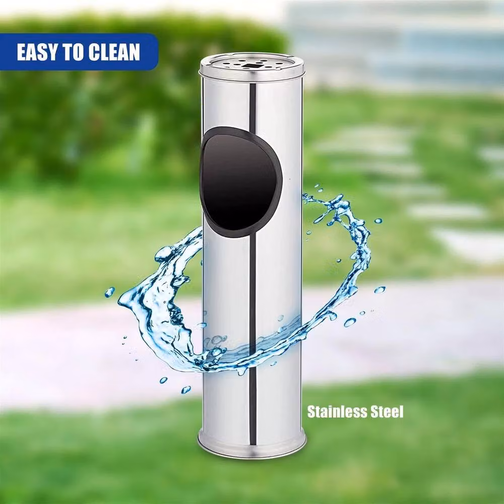 NESTLUNE Free Standing Stainless Steel Outdoor Ashtray in Silver, H 100 cm x W 15 cm x D 15 cm – 4