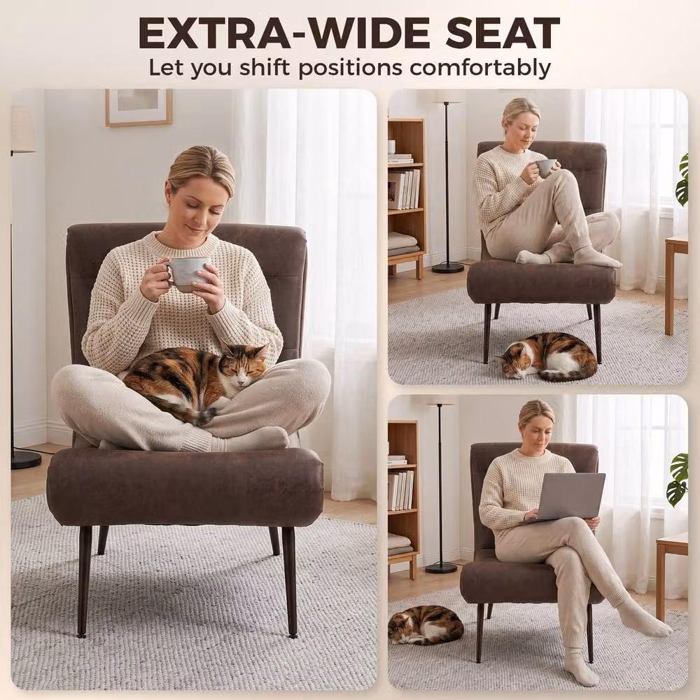 HOMCOM Modern Brown Synthetic Leather Accent Chair with Ottoman and Lumbar Pillow, Seat Width: 64 cm – 5