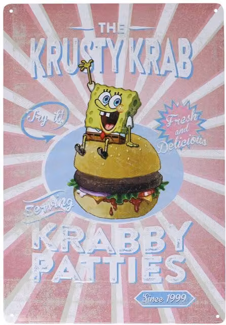 SpongeBob SquarePants Krusty Krab Retro Metal Wall Sign, Multicolour, W: 20.0 cm, H: 20.0 cm