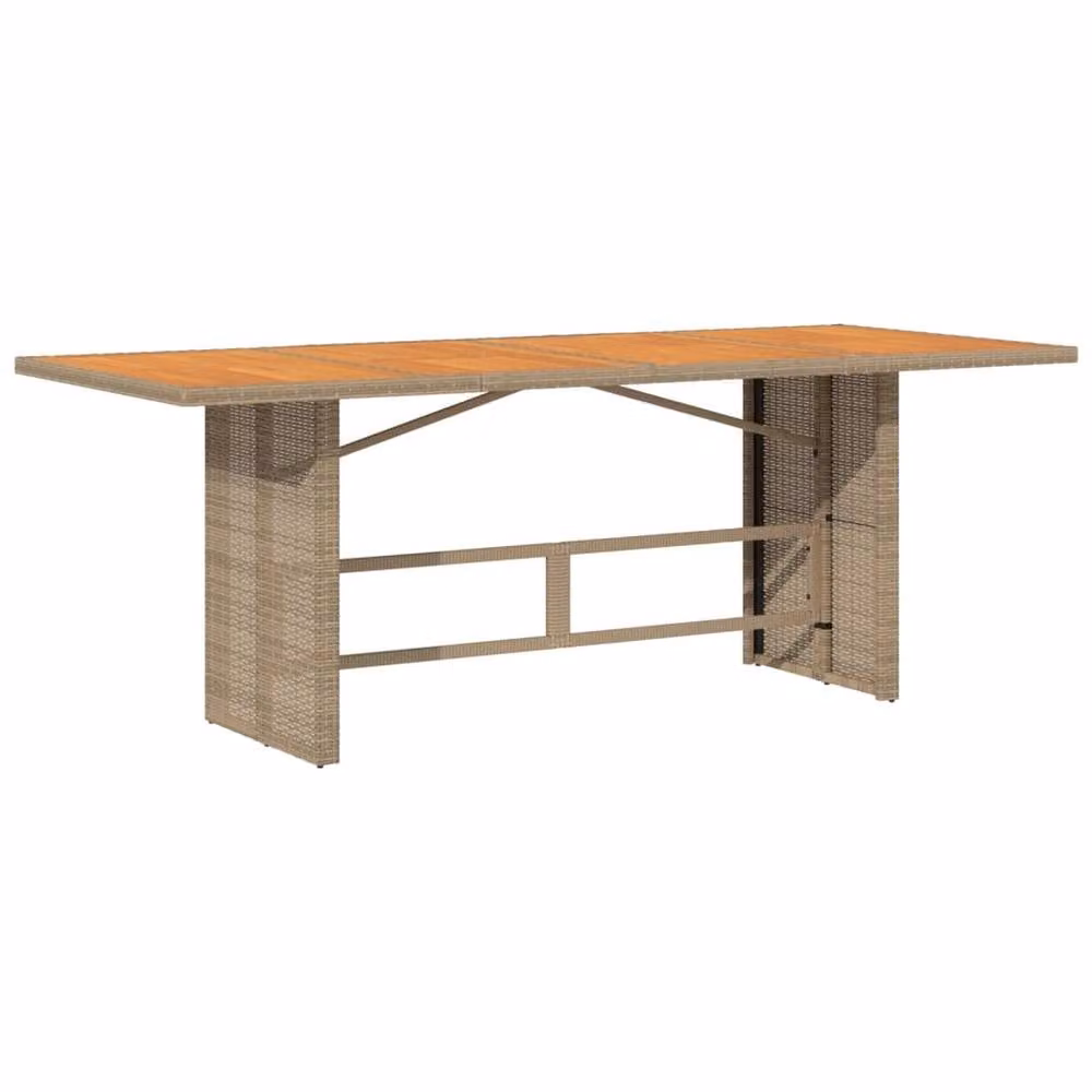 Berkfield Home Garden Table with Acacia Wood Top and Poly Rattan in Beige, W/D/H: 190 x 80 x 74 cm – 2