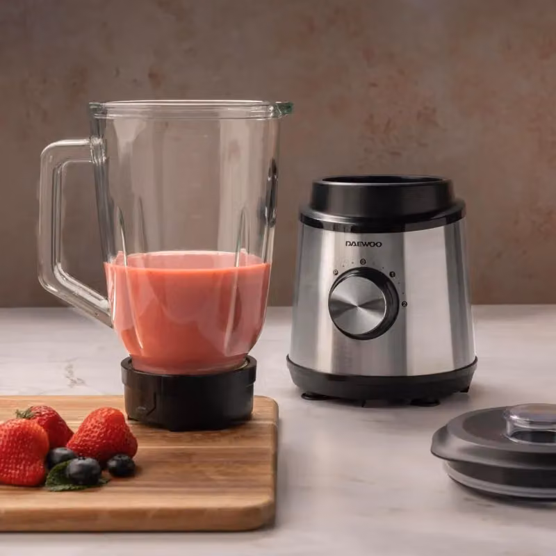 Daewoo 2-Piece 800W Stainless Steel and Glass Smoothie Maker and Blender Set with Coffee Grinder in Silver – 2