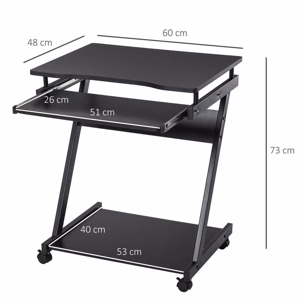 STILVORA Modern Computer Desk with Castors and Keyboard Tray in Black – 3