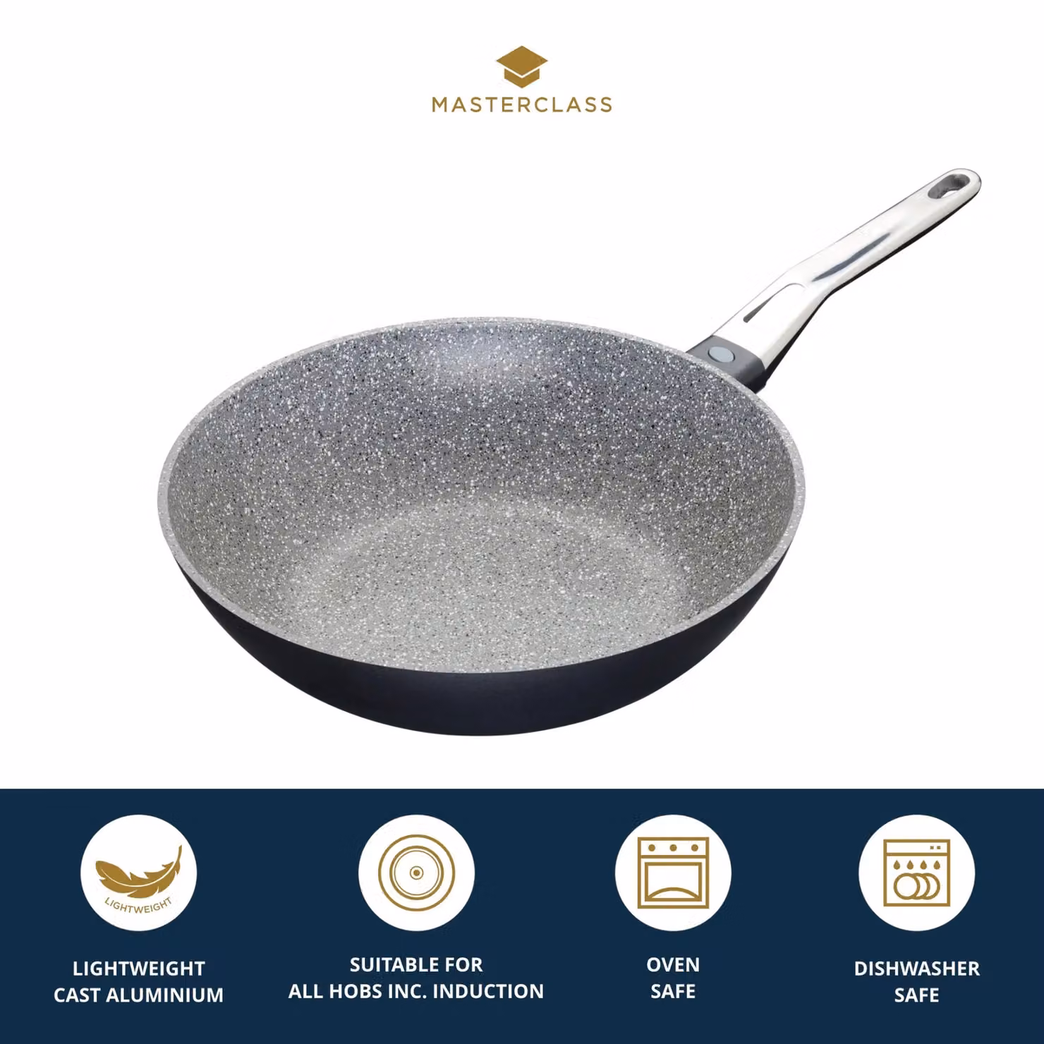 MasterClass Non-Stick Aluminium Wok Stir Fry Pan in Grey – 6