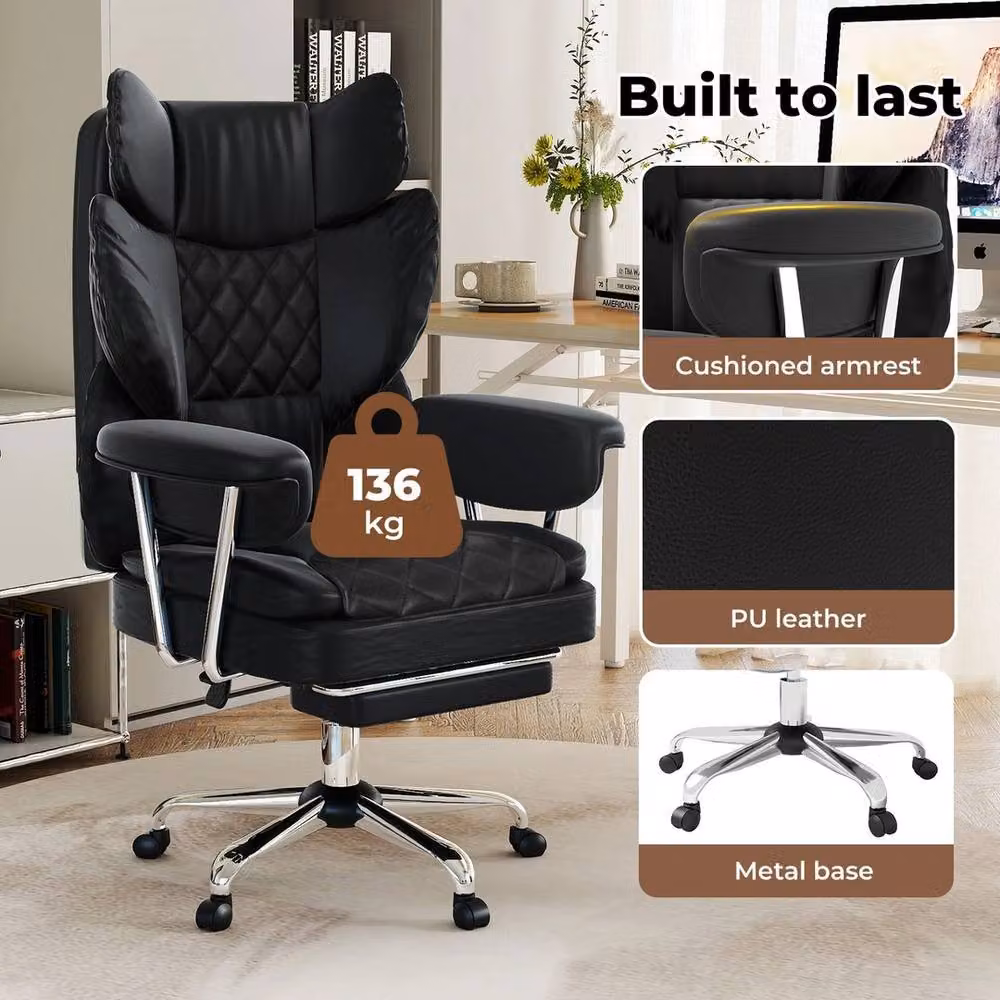 FORGEVIO Executive Ergonomic High Back Office Chair in Black Synthetic Leather with Headrest and Armrests – 2