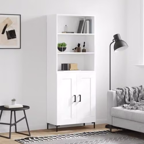 vidaXL Highboard in White, Industrial Style with Hinged Doors and Internal Shelves, W/D/H: 69.5 x 34 x 180 cm – 2