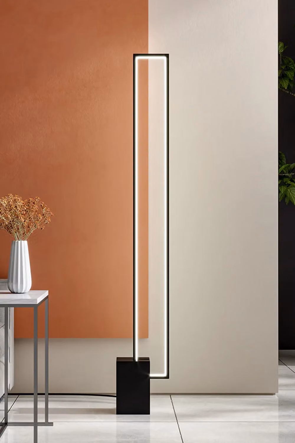 Living and Home Minimalist Metal Rectangular LED Floor Lamp in Black – 2