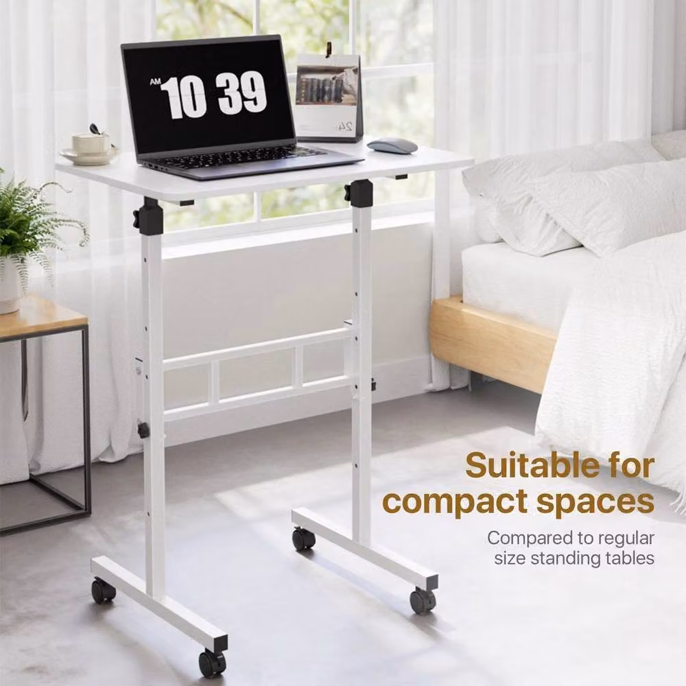 KORVIXA White Electric Height-Adjustable Square Laptop Desk with Castors W: 100 cm, D: 100 cm – 2