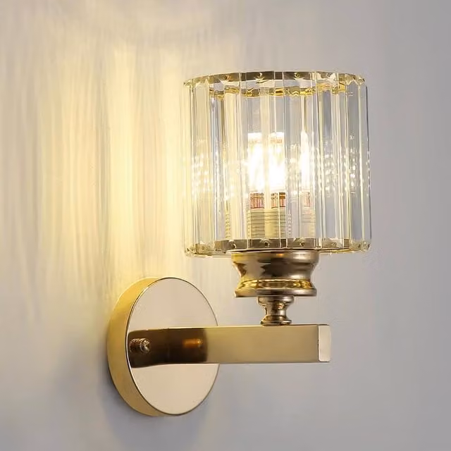 Goeco Modern Round Crystal Wall Light in Gold/Brass with E27 Socket – 1