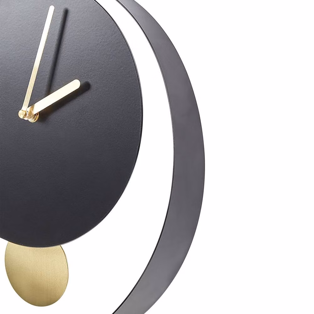 Wyld and Coco Black and Gold Minimalist Round Analog Wall Clock, Diameter: 30 cm – 4