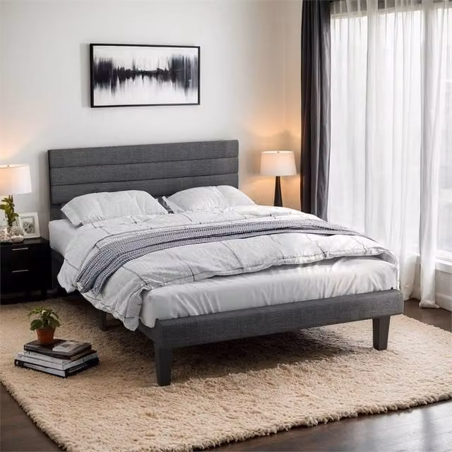 Kelvenix Upholstered Single Bed Frame in Dark Grey – 1