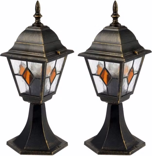 First Choice Lighting Morecambe Set of 2 Black and Brushed Gold IP44 LED Garden Post Lights – 1