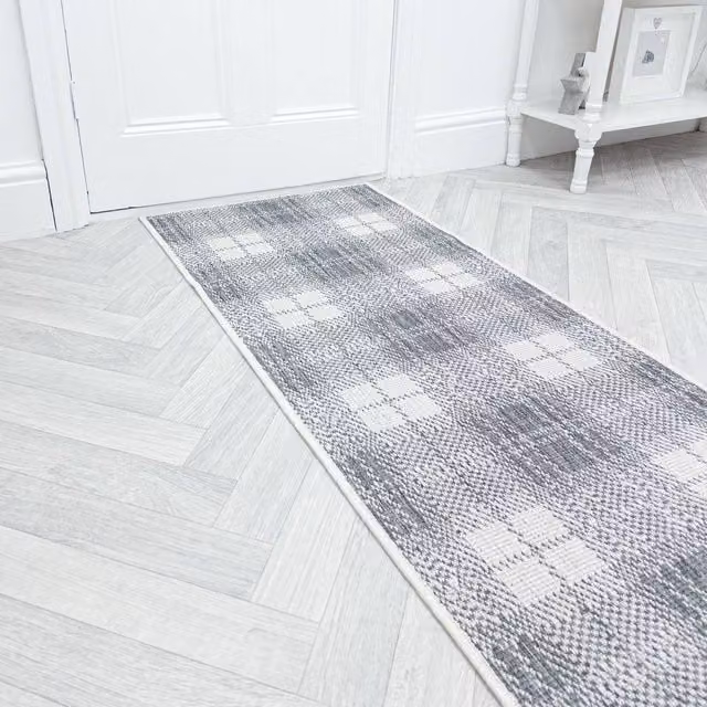 runrug Plaid Reversible Carpet Runner Rug in Grey, W/D/H: 60 x 390 cm