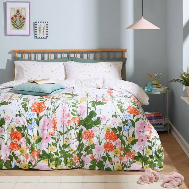 Make It A Home Cottage Garden Reversible Floral Printed Duvet Cover Set, Multicolour and Yellow, W: 140 cm, L: 200 cm