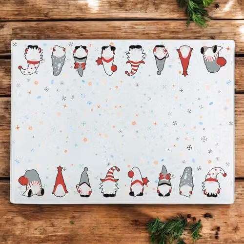 Purely Home Christmas Gonks Rectangular Glass Worktop Protector in Multicolour with Non-Slip Feet – 2