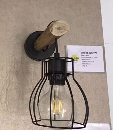 Globo Lighting Black Industrial Metal Wall Lantern with Replaceable E27 Bulb, H: 30 cm, W: 13.6 cm, D: 13.6 cm – 3