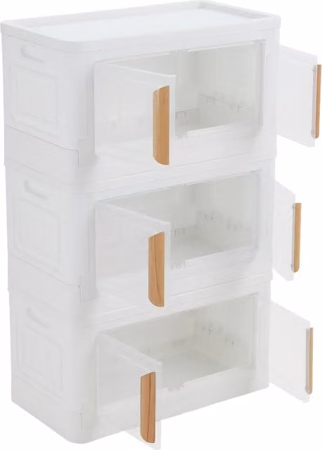 Kidkid 3-Tier Foldable Storage Box in White and Transparent, Height: 65 cm