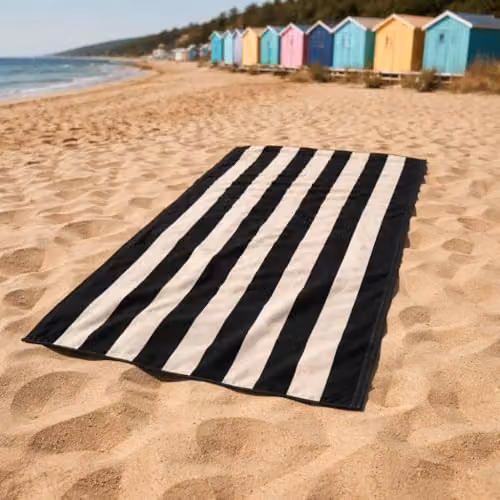 Misona Large Organic Cotton Beach Towel in Black and Natural Stripe, W/D/H: 90 x 180 cm, GOTS-Certified Dual-Sided Terry and Velour – 7