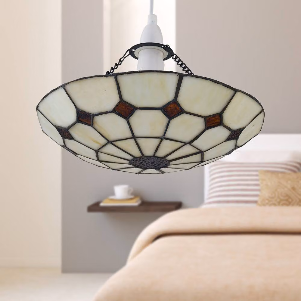 First Choice Lighting Torbay Tiffany Easy Fit Pendant Shade in Cream and Beige Glass – 2