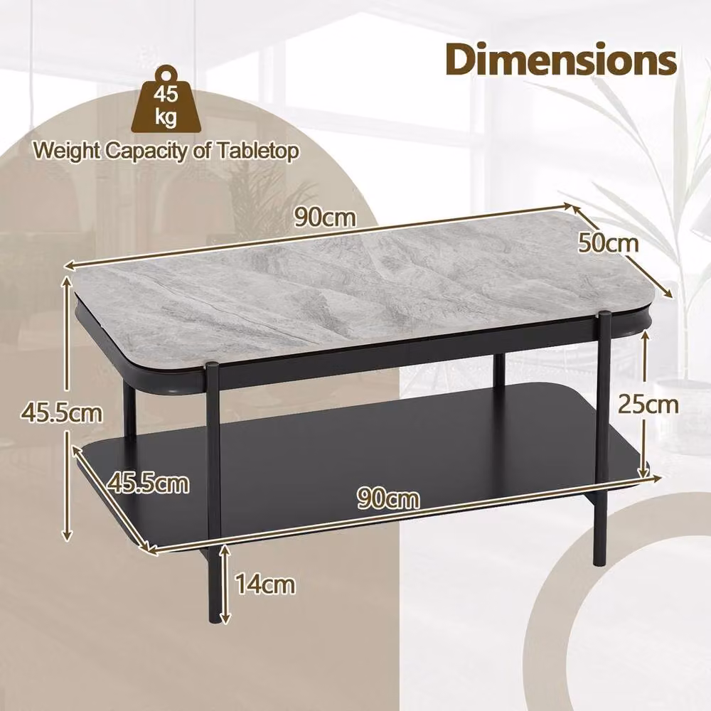 KORVIXA Modern 2 Tier Rectangular Centre Table in Grey with Ceramic and Metal Finish – 2
