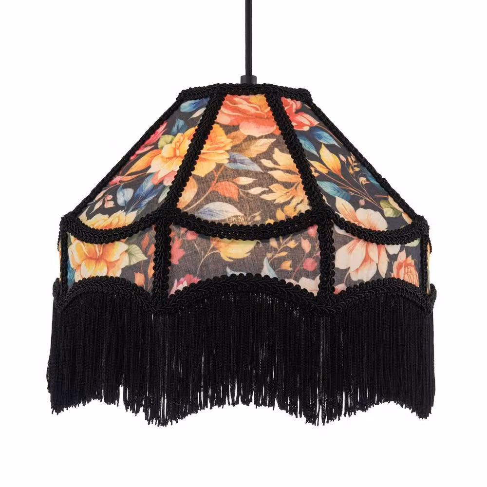 Happy Homewares Black Victorian Empire Lamp Shade with Multi Colour Floral Design, Diameter: 30 cm – 2
