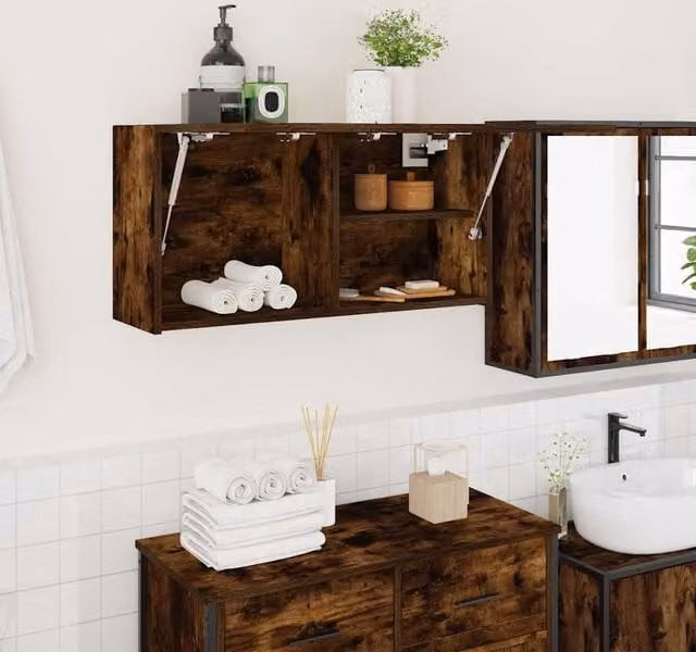 Berkfield Home Smoked Oak Bathroom Wall Cabinet in Brown, W/D/H: 80 x 25 x 40 cm – 1