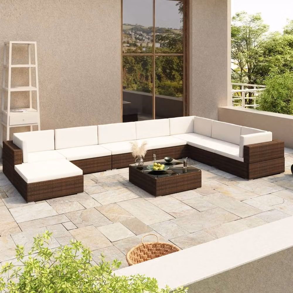 Berkfield Home 8 Piece Brown Poly Rattan Garden Lounge Set with Cushions – 1