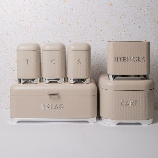 KitchenCraft Geometric Clip Canister Storage Set in Beige and Yellow, 2.7kg