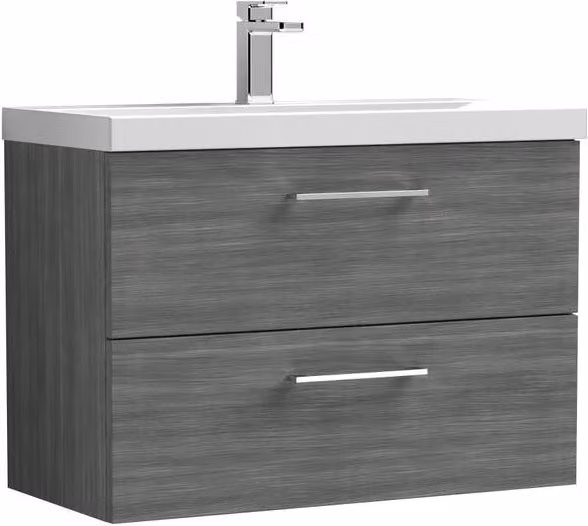 Balterley Modern Wall Hung Bathroom Vanity Unit with 2 Soft Close Drawers, Anthracite Grey, Width: 80 cm