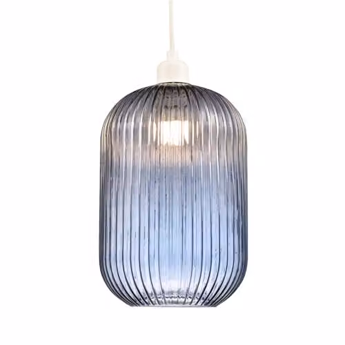 Happy Homewares Modern Blue Ribbed Glass Pendant Light Shade, W: 30 cm, D: 20 cm, H: 20 cm – 1