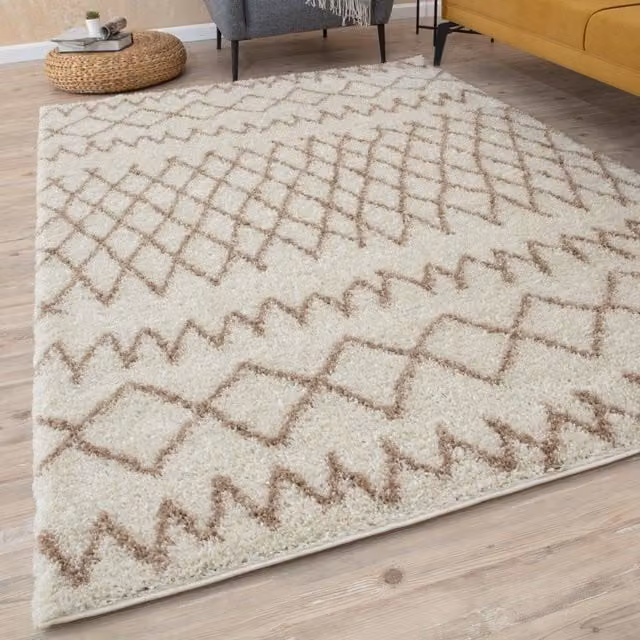 THE RUGS Soft Tangier Moroccan High Pile Shaggy Rug in Ivory, W: 140 cm x L: 200 cm – 1