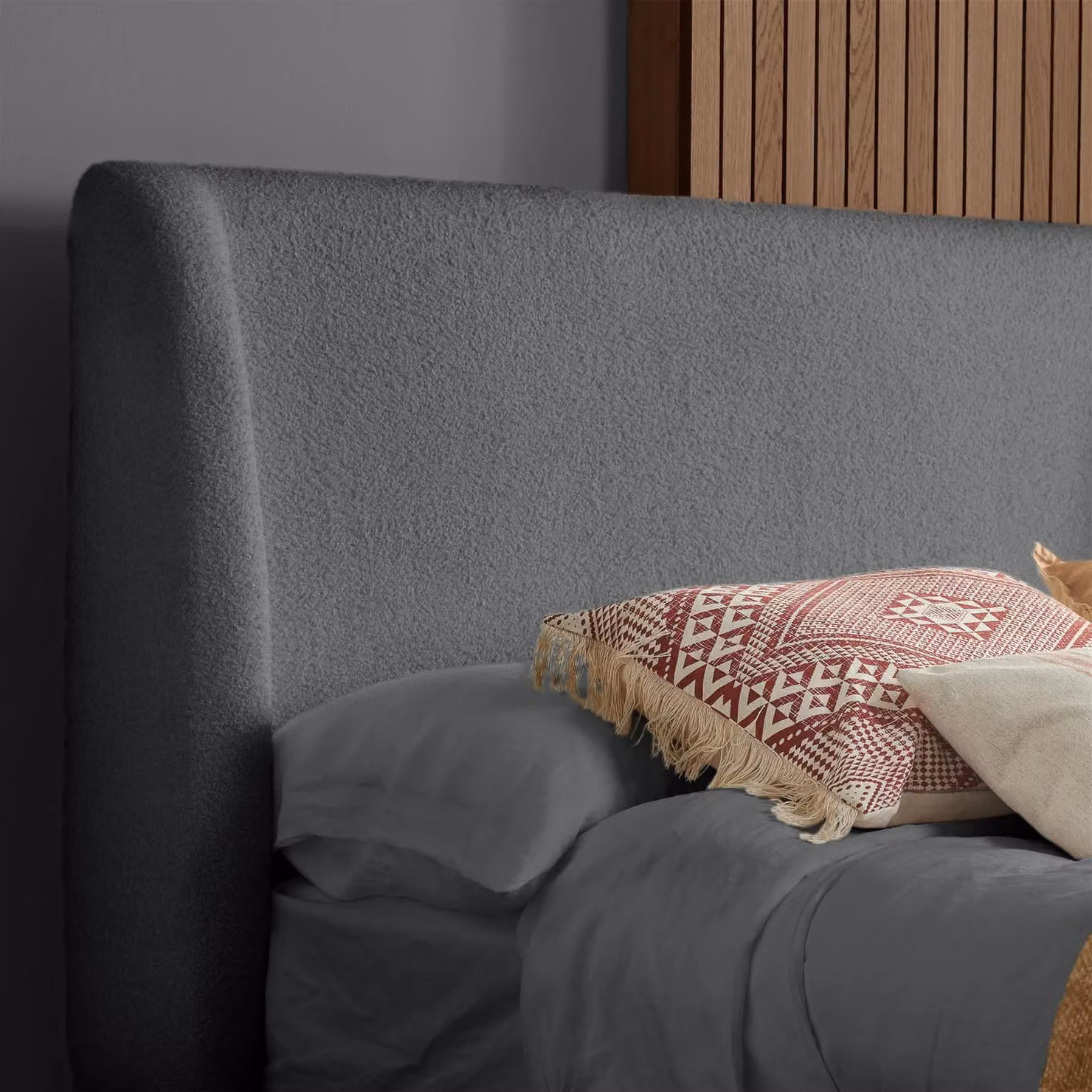 Birlea Halfden King Size Bed Frame in Grey Bouclé Fabric – 2