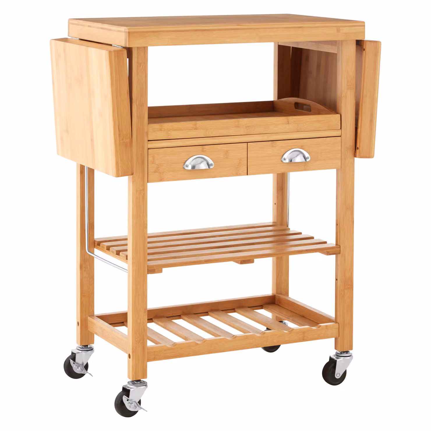 Orsina Modern Bamboo Kitchen and Garden Trolley with Drop Leaf and Castors, Brown/Beige, W/D/H: 125.0 x 90.0 x 18.0 cm – 2