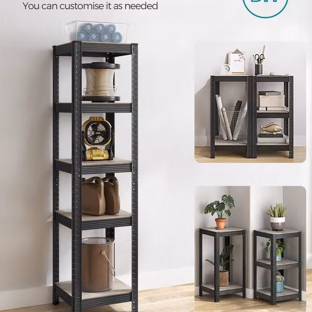 SONGMICS Adjustable Black Metal and MDF Freestanding Storage Shelving Unit