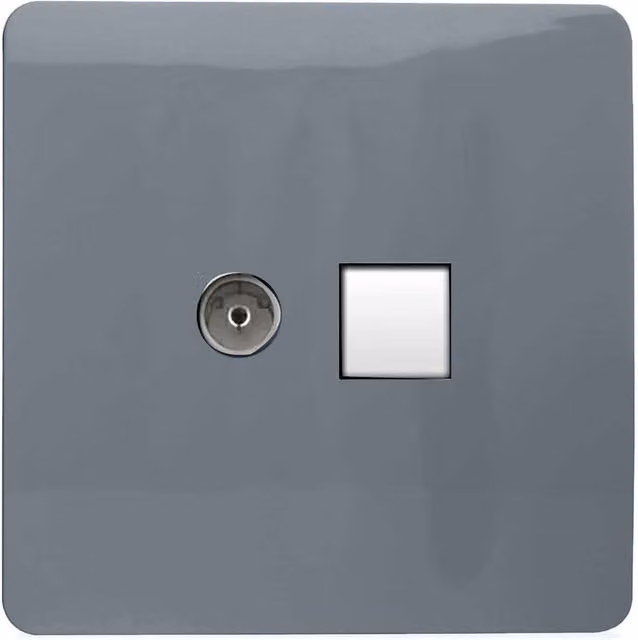 Trendi Switch 2 Gang Combination TV Co-Axial and RJ45 Cat 5e Ethernet Sockets in Warm Grey – 1