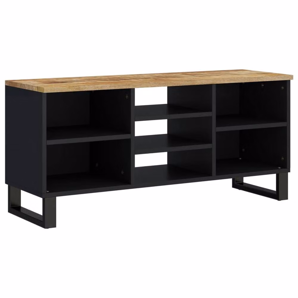 Berkfield Home Modern Black TV Cabinet in Mango and Engineered Wood, W/D/H: 100 x 33 x 46 cm – 3