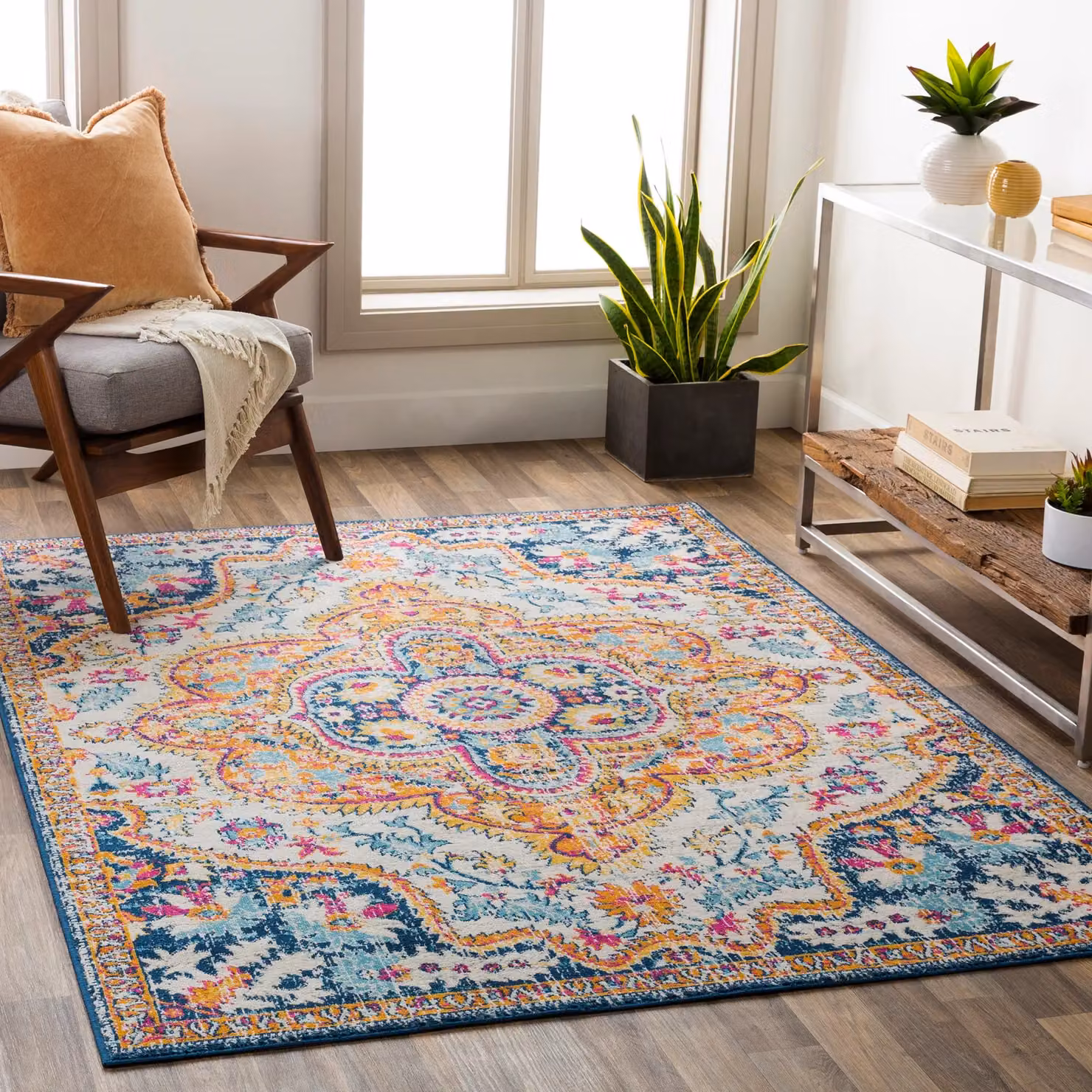 Livabliss Floransa Vintage Boho Living Room Rug in Navy Multicolour, W: 80 cm, L: 220 cm – 5