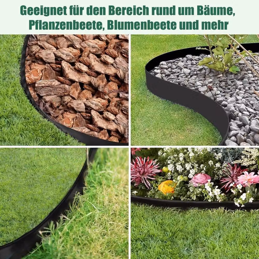 KORVIXA Black Lawn Edge Border with 30 Pegs for Garden Paths and Drives, 10m – 6