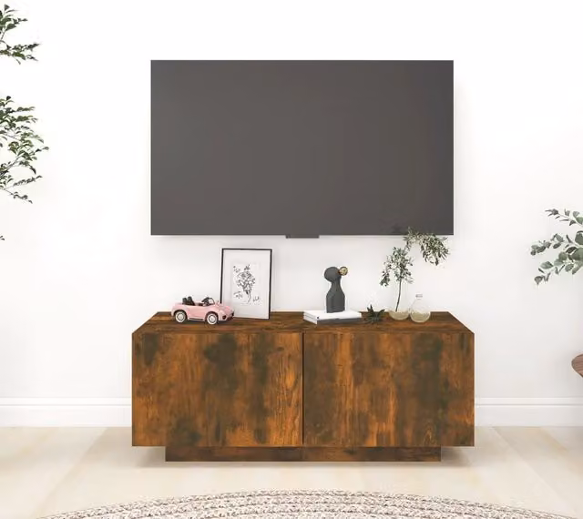 Berkfield Home Modern TV Cabinet in Smoked Oak Brown, W/D/H: 100 x 35 x 40 cm