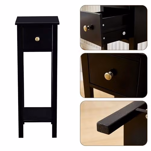 MCC Direct Amelia Set of 2 Solid Wood Bedside Tables with Open Shelf and Drawer, Black – 4