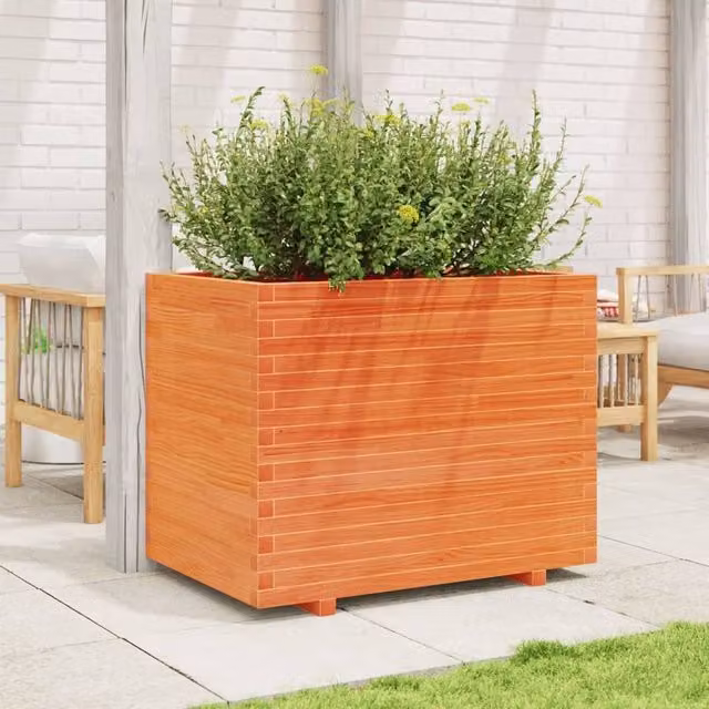 Berkfield Home Beautiful Garden Planter in Wax Brown, Solid Wood Pine, W/D/H: 90 x 60 x 72 cm – 1
