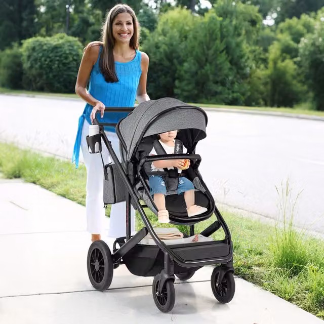 Costway 3-in-1 Convertible Kombi Newborn Stroller in Grey with Foldable Aluminium and Metal Frame