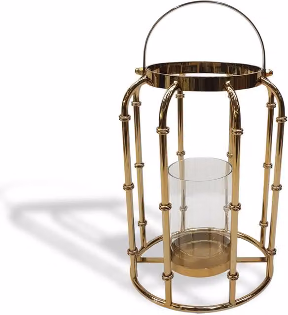 Elm Home And Garden Contemporary Gold Steel and Glass Rectangular Tabletop Lantern Ornament