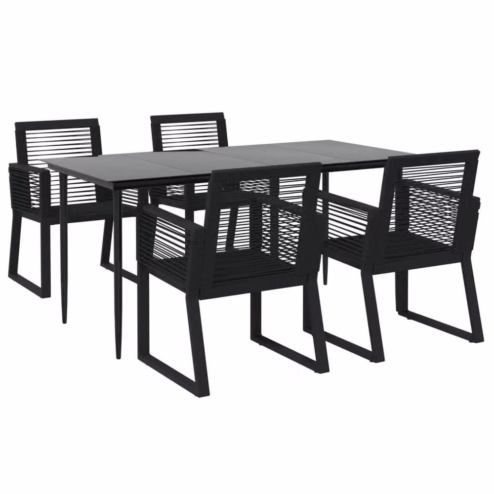 Berkfield Home 5 Piece Black PVC Rattan Garden Dining Set – 3