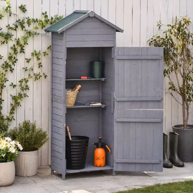 STILVORA Garden Storage Cabinet with 2 Hinged Doors in Matt Grey – 1