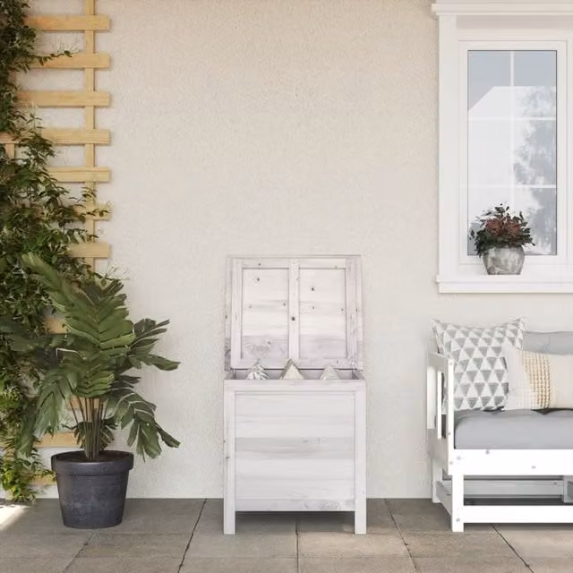 Berkfield Home Garden Storage Box in White Solid Wood Fir, W: 50 cm, D: 49 cm, H: 56.5 cm